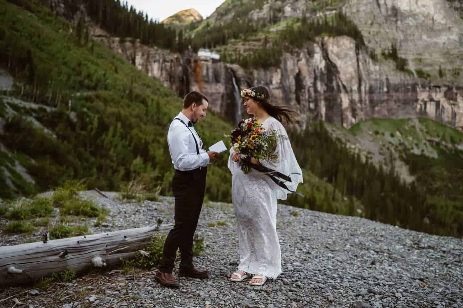 Bride and Groom Vow Ceremony at Bridal Veil Falls