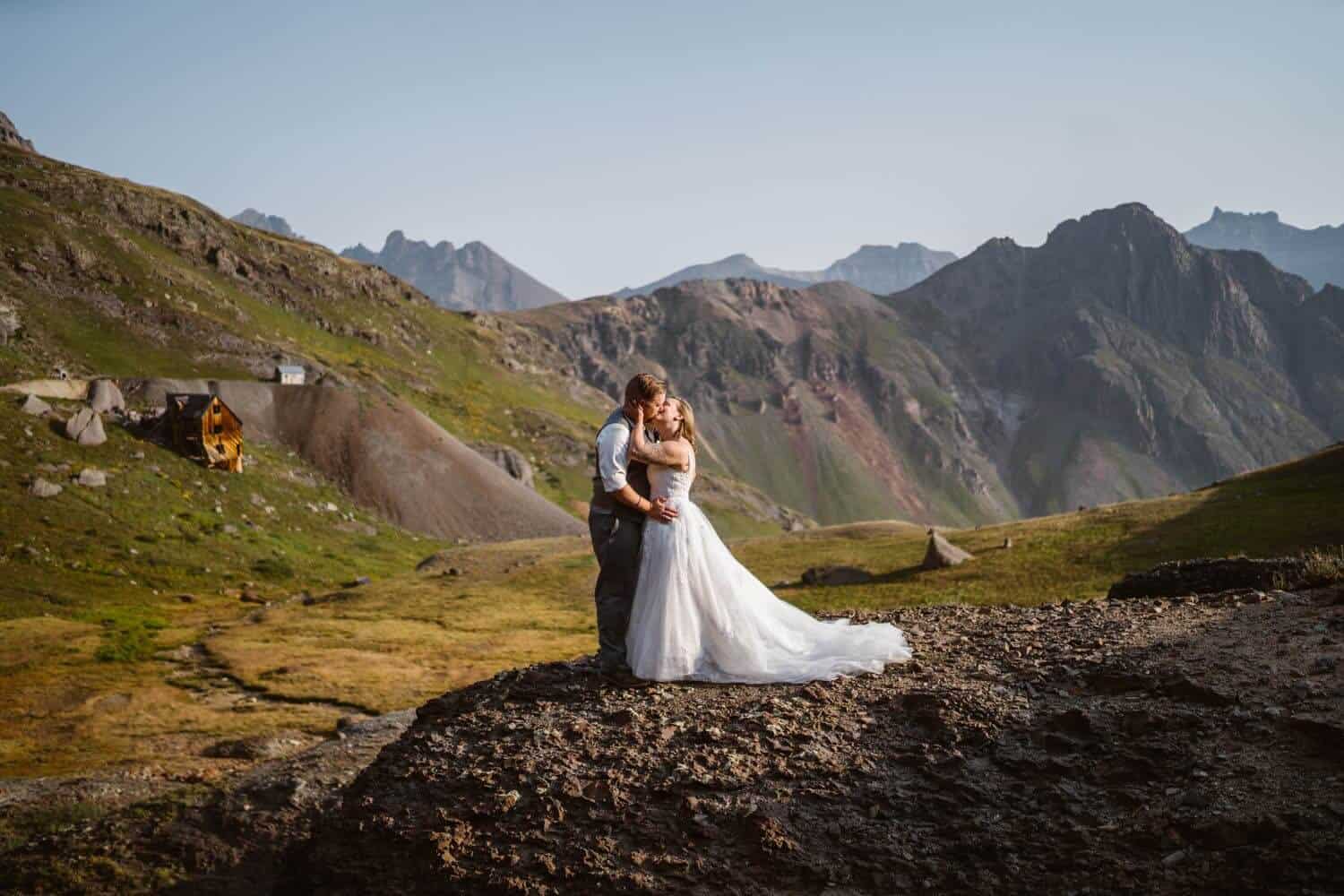 Bride and Groom Kissing Colorado Off-Roading Elopement