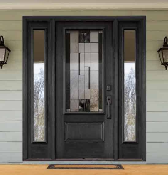 Novatech Fibreglass entry Door Orleans Style Kallima Centre Glass, clear sidelights