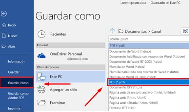 Guardar Word en PDF