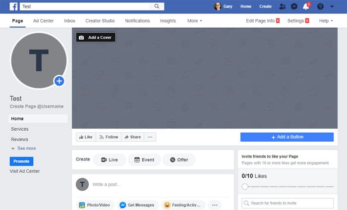 Newly Created Facebook Business Page
