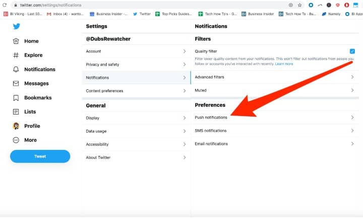 Twitter's Notification Settings