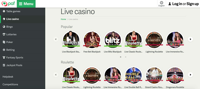 Live Casino hos Paf.com