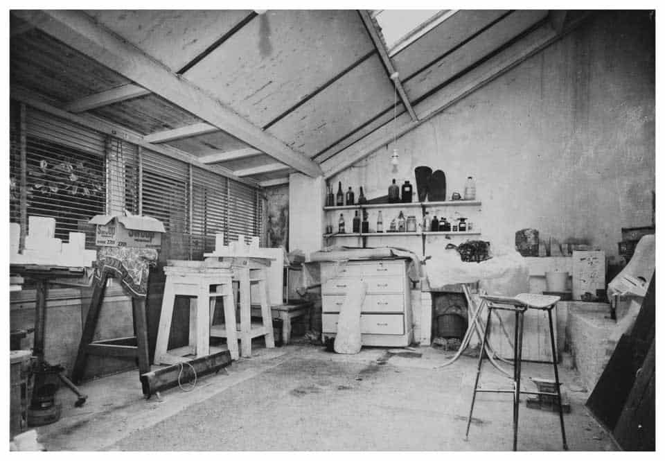 The plaster studio of sculptor Barbara Hepworth, Trewyn Studio, St Ives, 1975. Courtesy Bowness. Barbara Hepworth © Bowness.