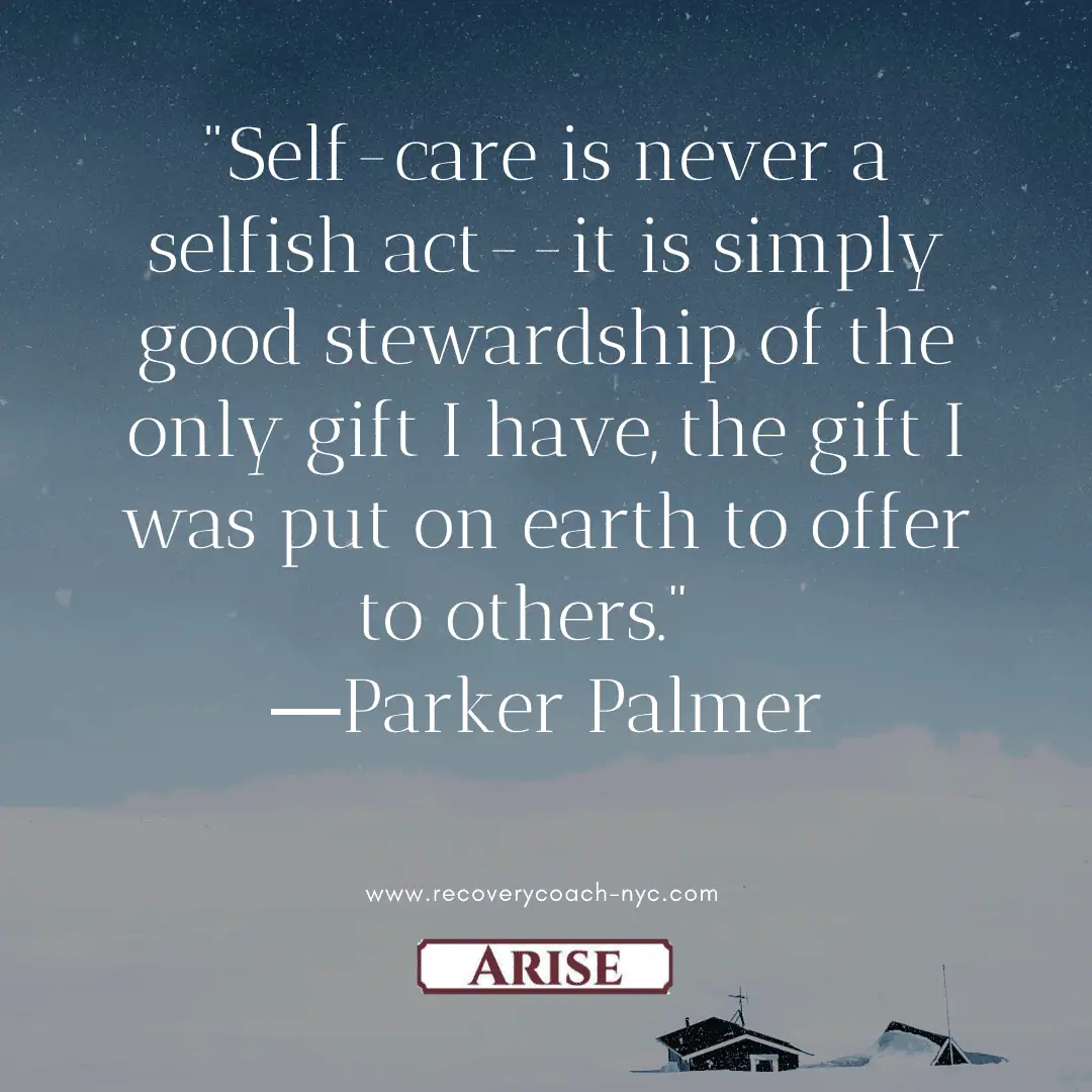 Parker Palmer's quote Self esteem is a benefit of your recovery plan. In this image quote you see Parker Palmer's quote on self-esteem and self care