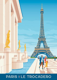 François Beutier, París Francia Place Trocadero Travel Poster Art Print - Francia, Europa)