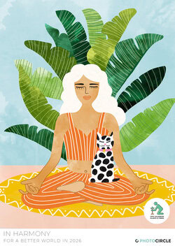 In Harmony Wall Calendar 2026 by Uma Gokhale – 12 yoga-inspired illustrations with tropical colors, sustainable gift idea