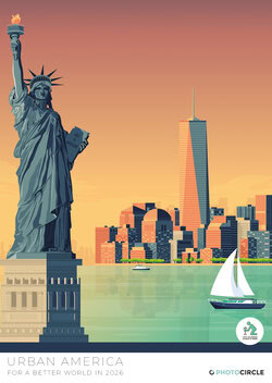 2026 wall calendar with vintage design illustrations of US cities – a sustainable gift in premium quality