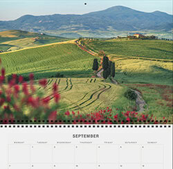 Tuscany 2026 wall planner and organizer with landscape photography by Jean Claude Castor – sustainable calendar with space for notes