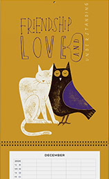 Friendship, Love & Kindness Family Planner 2026 with animal illustrations and 5 columns for notes