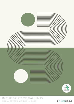 Minimalist Bauhaus-style calendar 2027 with pastel green and beige geometric compositions