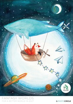 Fantasy Worlds 2027 planner & kids wall calendar – colorful animal & fairy‑tale motifs for children’s room