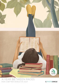 Books and reading calendar 2027 with artistic illustrations for book lovers and readers