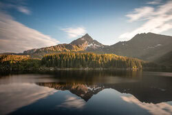 Photo art by Sebastian Worm: serene lake landscape in the Lofoten, Norway