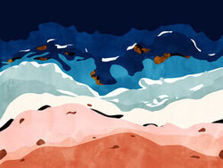 Uma Gokhale, Ocean Heart, Abstract Sea Waves, Tropical Travel Watercolor Painting