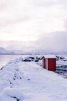 Eva Stadler, Winterfjord und rotes Haus, Senja - Norwegen, Europa)