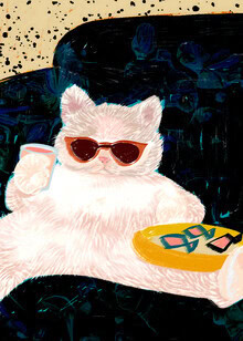 Illustration of a funny cat wearing sunglasses on a couch