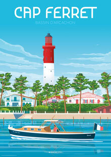 François Beutier, Cap Ferret Lighthouse France Travel poster art print - Frankreich, Europa)