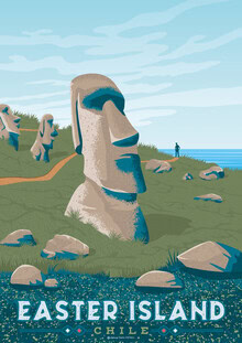 François Beutier, Easter Island Chile Travel Poster Art Print - Chile, Latin America and Caribbean)