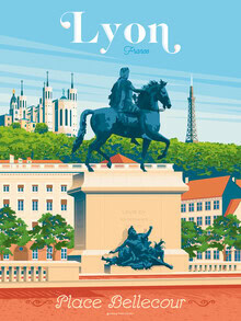 François Beutier, Lyon Place Bellecour France Travel Poster Art Print