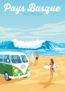 François Beutier, Basque Country beach travel poster art print - Frankreich, Europa)