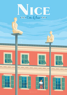 François Beutier, Nice Massena Place French Riviera Travel Poster Art Print