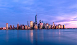 Wall art by Achim Thomae: sunset over New York City by the Hudson River