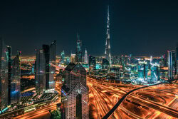 Photo art by Achim Thomae: panoramic view of the futuristic Dubai skyline