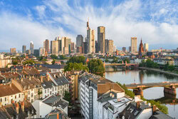 Photo art by Michael Valjak: Frankfurt in morning sun featuring skyscrapers