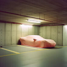 Fotokunst von David Foster Nass: Auto eingehüllt in einer surrealen Garage