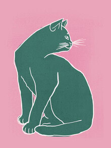 Wandbild einer Katze in kräftigen Farben, minimalistisch und modern gestaltet.