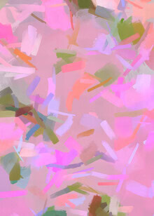 Illustration in warm pink hues with playful brushstrokes.
