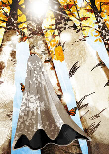 Wandbild von Katherine Blower: Illustration einer Geisterreise durch den herbstlichen Wald.