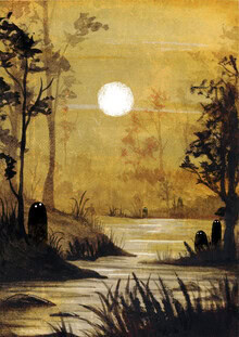 Illustration by Katherine Blower: autumn landscape with spooky figures