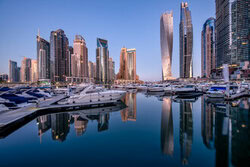 Wall art by Achim Thomae: calm morning atmosphere over Dubai's skyline