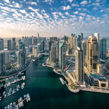 Wall art by Achim Thomae: modern cityscape of Dubai Marina with skyscrapers
