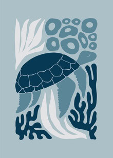 Wall art by Gal Pittel: calm depiction of a sea turtle swimming in water