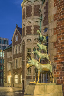 Photo art by Michael Valjak: Bremen Town Musicians in the night-time old town