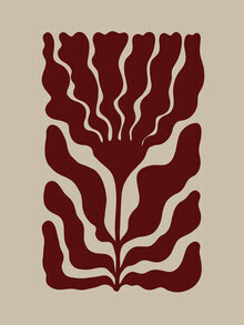 Abstraktes Wandbild mit sanften roten Blumen, die Harmonie und Eleganz ausstrahlen.