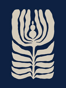 Abstract illustration in blue featuring floral elements and harmonious design.