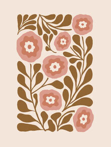 Abstract illustration in soft pink tones depicting floral forms in motion.