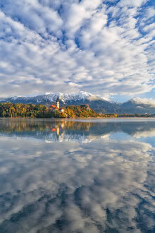 Photo art by Achim Thomae: Sunrise over Lake Bled in Slovenia