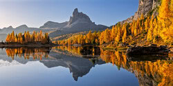 Poster by Achim Thomae: autumn scenery at Federa Lake in the Dolomites