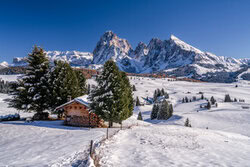 Photo art by Achim Thomae: autumn landscape with snow-covered mountains and larches