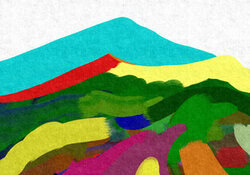 Wall art depicting a stylized representation of a Sicilian mountain