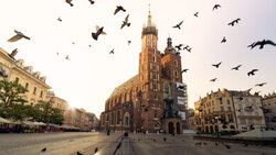 Photo art by Norbert Gräf: medieval market square in Krakow at sunrise