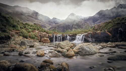 Photo art by Norbert Gräf: clear waterfalls in Scottish nature