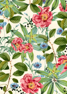 Illustration eines blühenden Gartens mit sanften Farben und floralen Motiven.