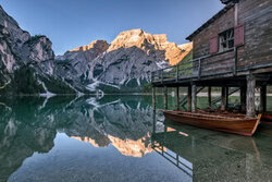 Acrylic Glass Print: Calm morning scene at Lake Braies