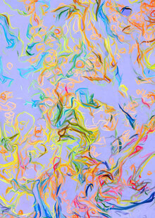 Colorful illustration featuring abstract shapes in lilac and lavender.